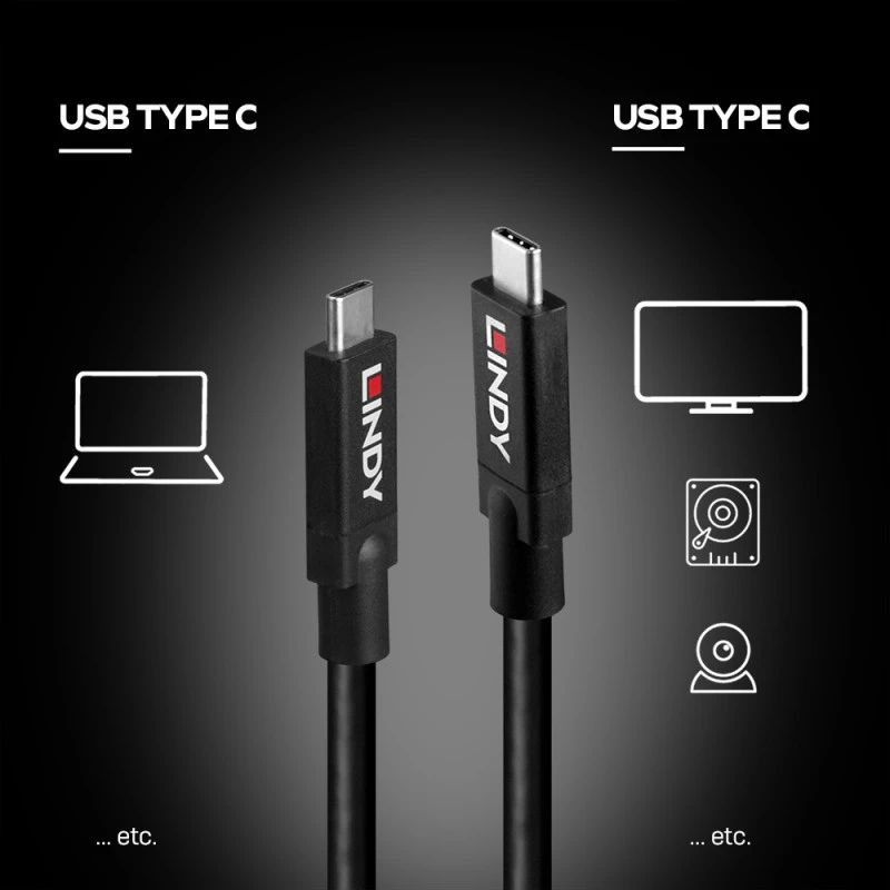 Lindy 43439 USB 3.2 Gen 2 Cavo attivo da USB-C a USB-C, 8 m, 10 Gbps, 8K60, 100 W PD