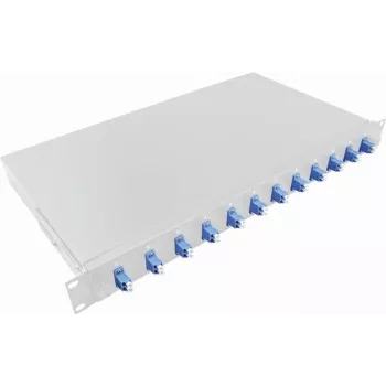 LogiLink cassetta di giunzione rackmount 19 pollici 1U LC-Duplex 12 porte single mode OS2, completamente equipaggiata, grigio chiaro F12LC2G