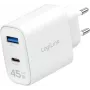 LogiLink Caricabatterie da parete USB GaN 45W, 1x USB-C PD, 1x USB-A QC, bianco, spina europea (PA0410)