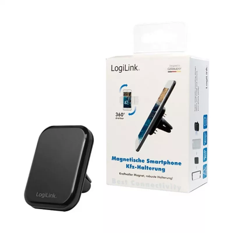 LogiLink AA0114 Supporto magnetico per bocchette di aerazione per smartphone, rotazione 360°, universale, nero