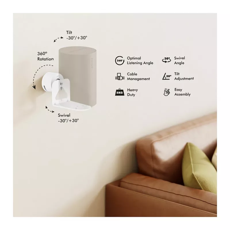 LogiLink BP0207W supporto a parete per altoparlanti per Sonos Era 100 & Era 300, bianco, max. 5 kg