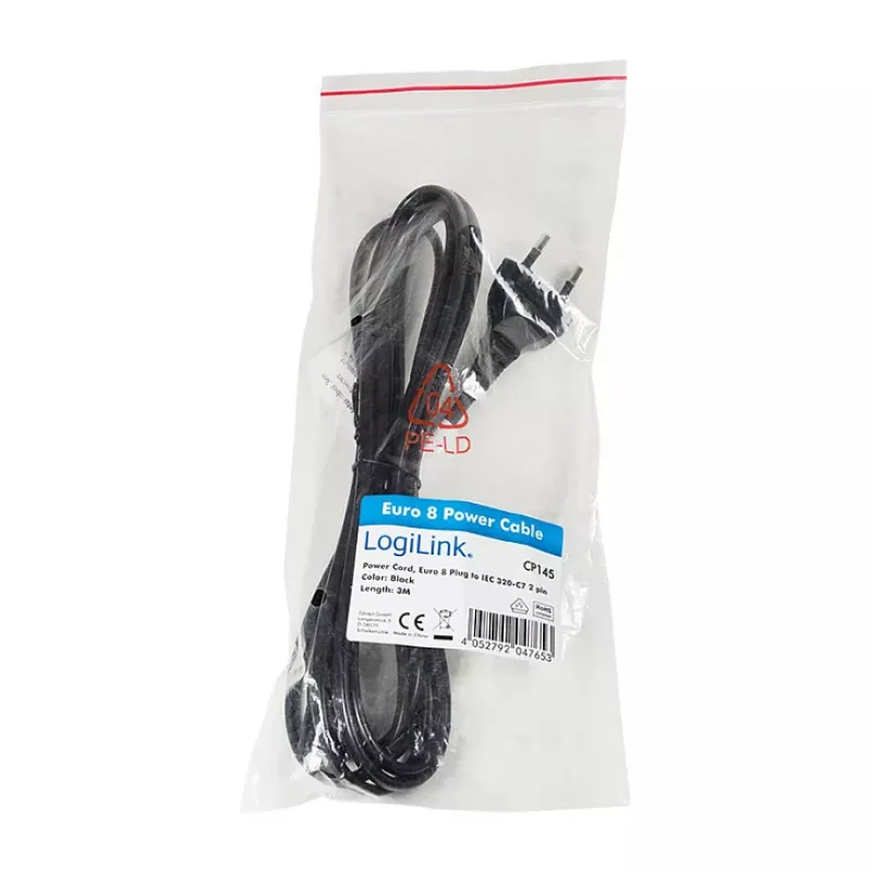 LogiLink CP145 Cavo di alimentazione spina Euro a IEC C7 1,8 m Nero