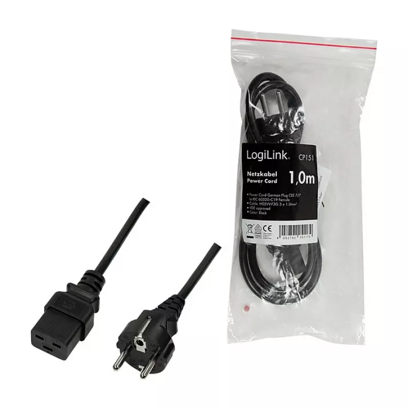 Logilink CP151 Cavo di alimentazione, CEE 7/7 a IEC C19, nero, 1 m