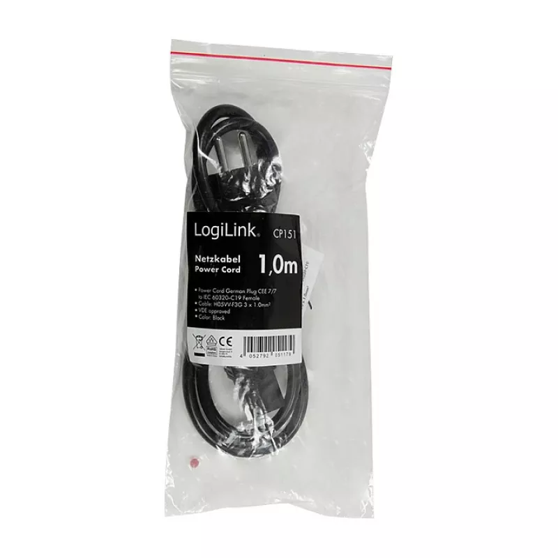 Logilink CP151 Cavo di alimentazione, CEE 7/7 a IEC C19, nero, 1 m