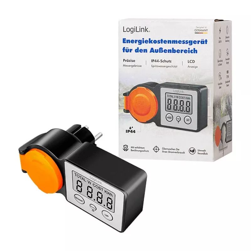 LogiLink Misuratore del costo energetico per esterni, display LCD, nero/arancione