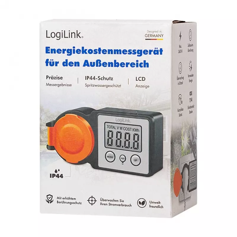 LogiLink Misuratore del costo energetico per esterni, display LCD, nero/arancione