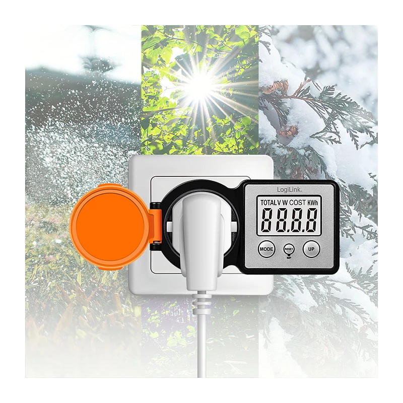 LogiLink Misuratore del costo energetico per esterni, display LCD, nero/arancione