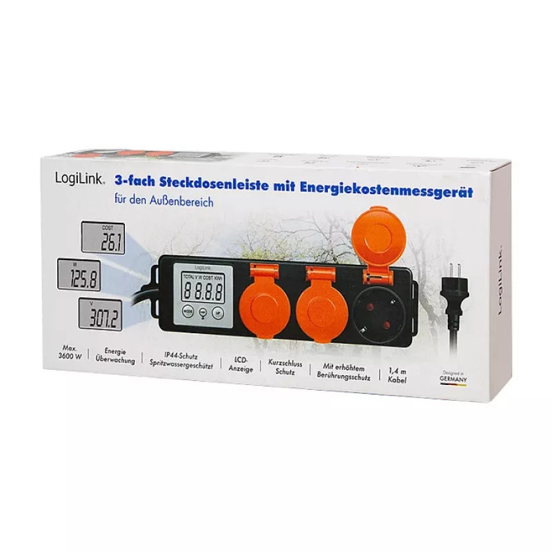 LogiLink Misuratore del costo energetico per esterni con 3 prese
