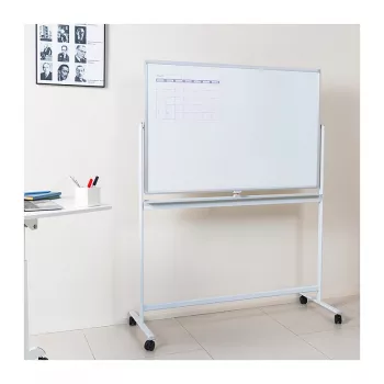 LogiLink EO0064 lavagna bianca mobile double-face, acciaio magnetico, cornice in alluminio, 120x80 cm, bianco/argento