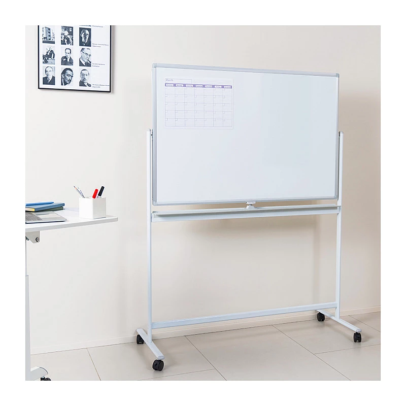 LogiLink EO0064 lavagna bianca mobile double-face, acciaio magnetico, cornice in alluminio, 120x80 cm, bianco/argento