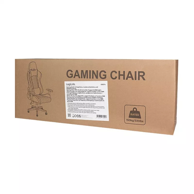 LogiLink EO0076 sedia gaming con illuminazione RGB, supporto lombare, nero/blu