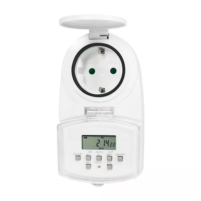 LOGILINK ET0008 Timer digitale da esterno - IP44, 10 programmi ON/OFF, 16A/3680W, Schuko (tipo F), nero/grigio