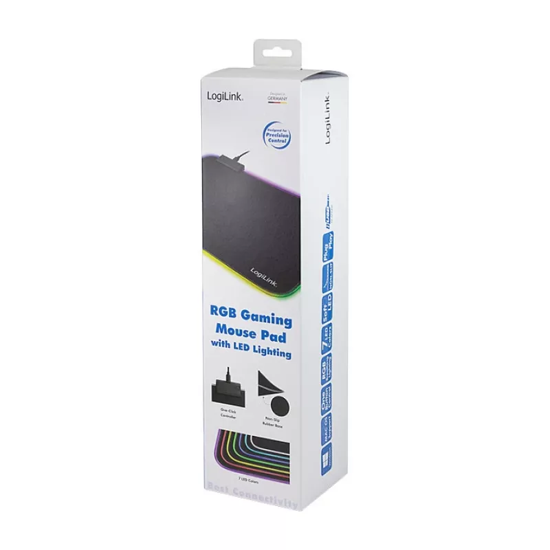 LOGILINK ID0183 Tappetino mouse gaming con LED RGB, 350x260mm, 3mm morbido, nero