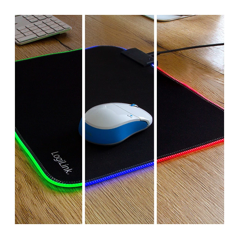 LOGILINK ID0183 Tappetino mouse gaming con LED RGB, 350x260mm, 3mm morbido, nero