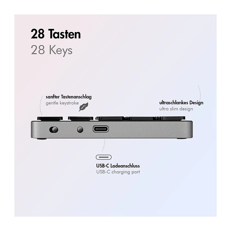 LogiLink ID0212 Tastierino numerico wireless, 28 tasti, Bluetooth 5.0, Space Grey
