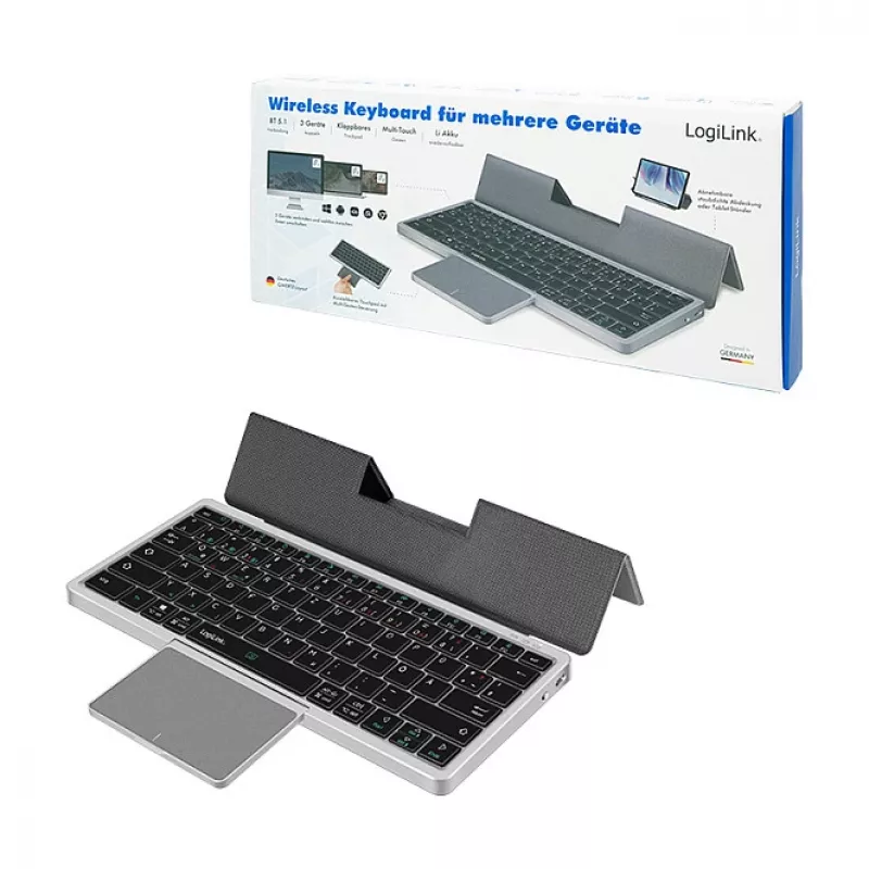 LOGILINK ID0214 tastiera wireless con touchpad, Bluetooth 5.1, 3 canali, grigio