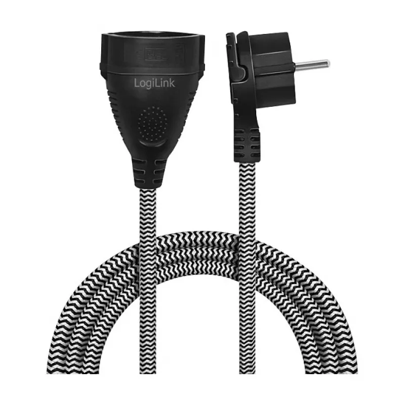 LogiLink LPS104 cavo di prolunga, CEE 7/7 a CEE 7/3, treccia tessile, nero/grigio, 3 m