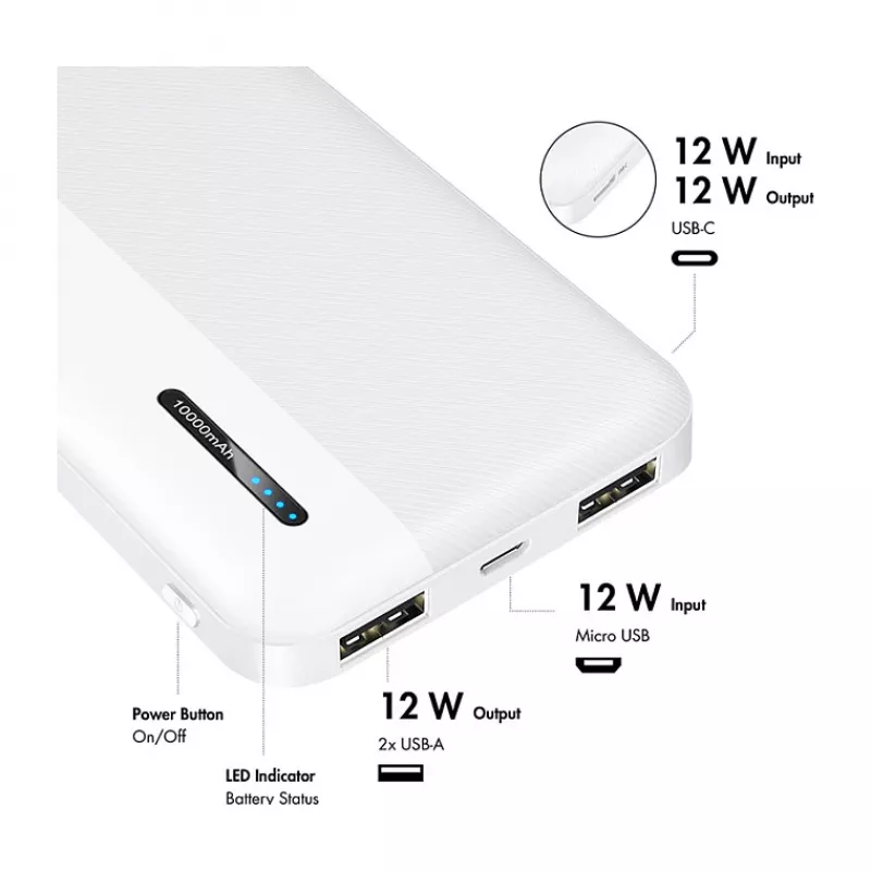 Logilink Power Bank mobile, LiPo, 10000 mAh, USB-C in/out, Bianco