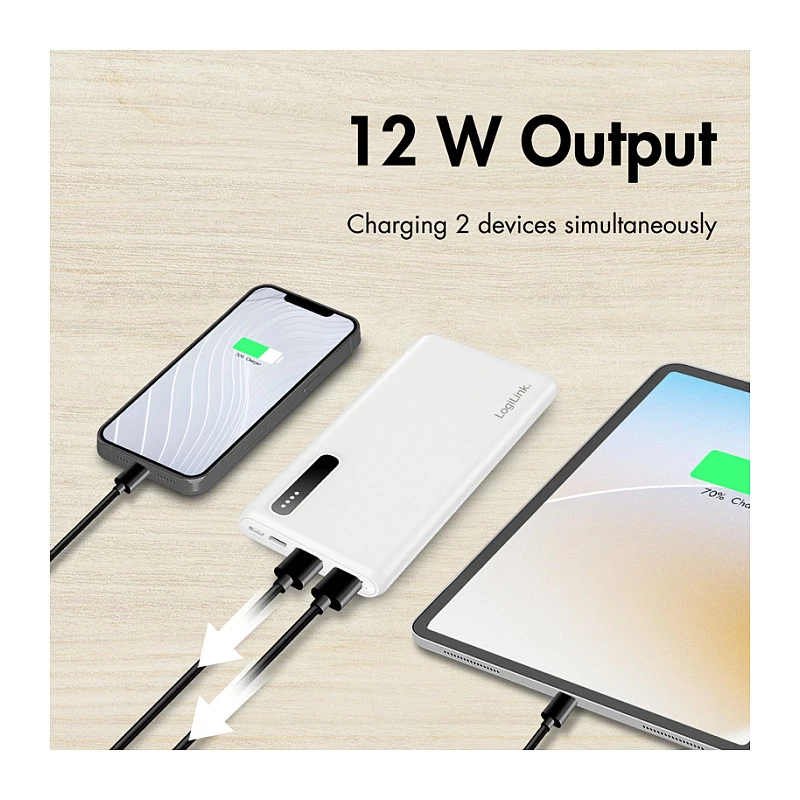 Logilink Power bank mobile, LiPo, 8000 mAh, bianco