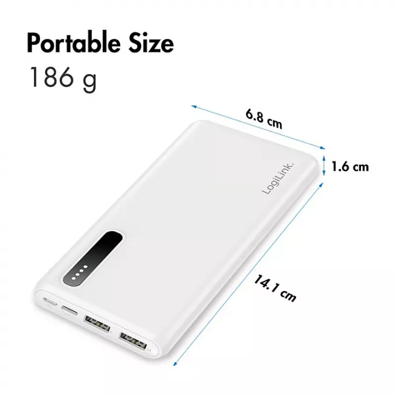 Logilink Power bank mobile, LiPo, 8000 mAh, bianco