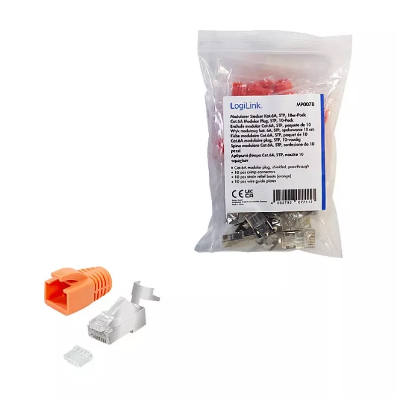 LogiLink connettore modulare RJ45 Cat.6A STP Pass Through, confezione da 10