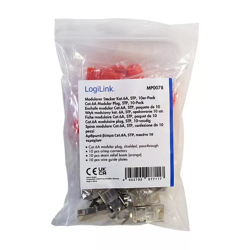 LogiLink connettore modulare RJ45 Cat.6A STP Pass Through, confezione da 10