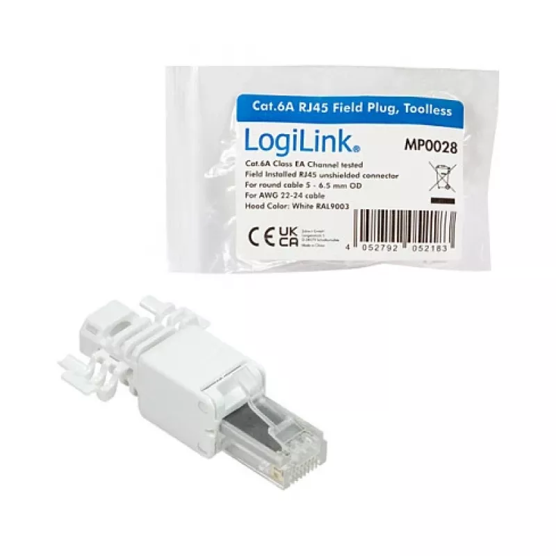 LogiLink connettore modulare RJ45 Cat.6A, UTP, senza attrezzi, bianco