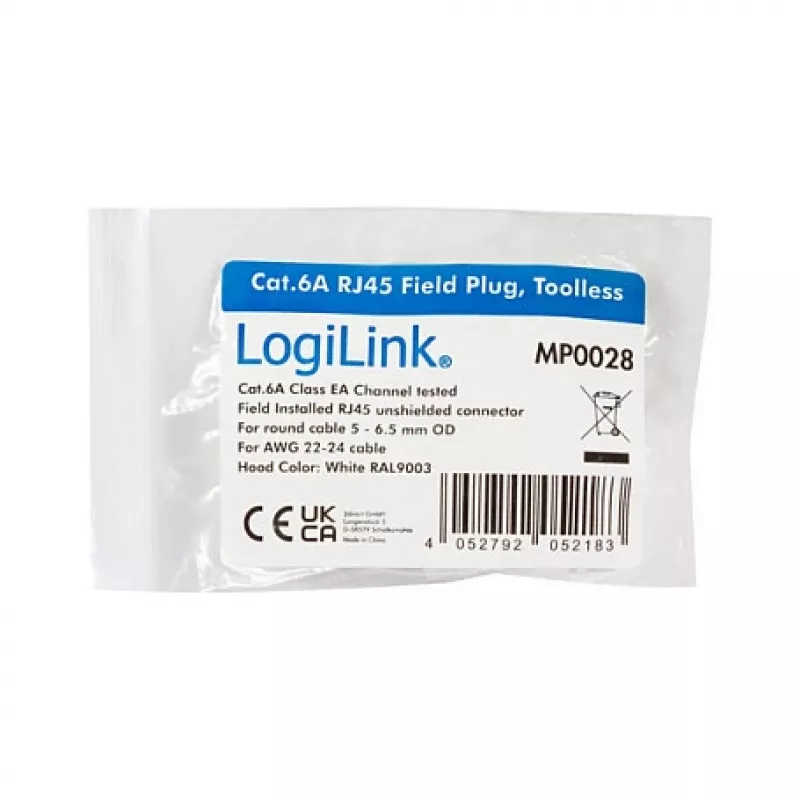 LogiLink connettore modulare RJ45 Cat.6A, UTP, senza attrezzi, bianco