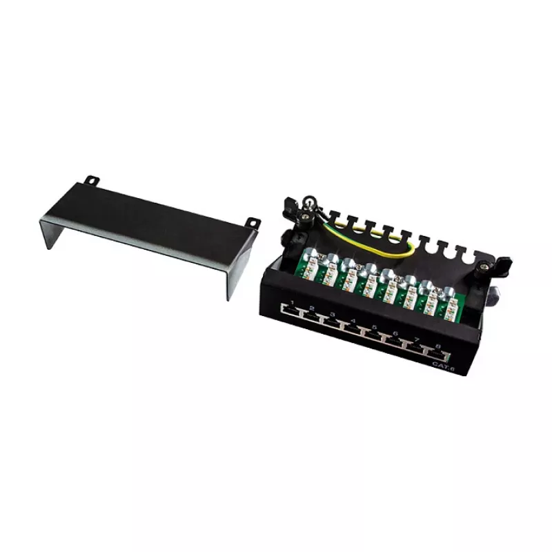 LogiLink NP0017B patch panel – 8 porte Cat6 STP, montaggio a parete/sotto scrivania, nero