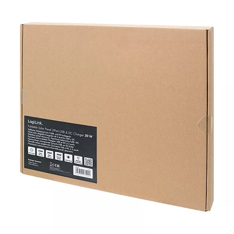 LogiLink PA0341 pannello solare pieghevole, 30 W, USB-C, USB-A, uscita DC5521, 2 moduli, efficienza 21%
