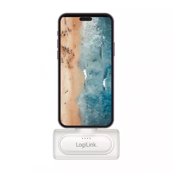 LogiLink PA0349W power bank portatile, 5000 mAh, LiPo, connettore USB-C pieghevole integrato e porta USB-C, bianco