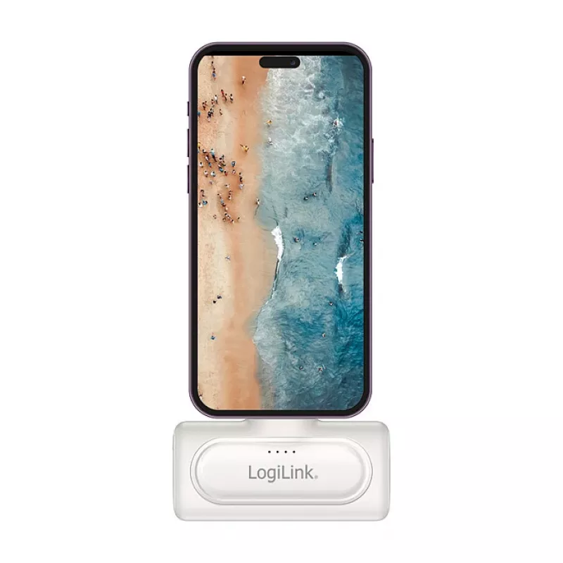 LogiLink PA0349W power bank portatile, 5000 mAh, LiPo, connettore USB-C pieghevole integrato e porta USB-C, bianco