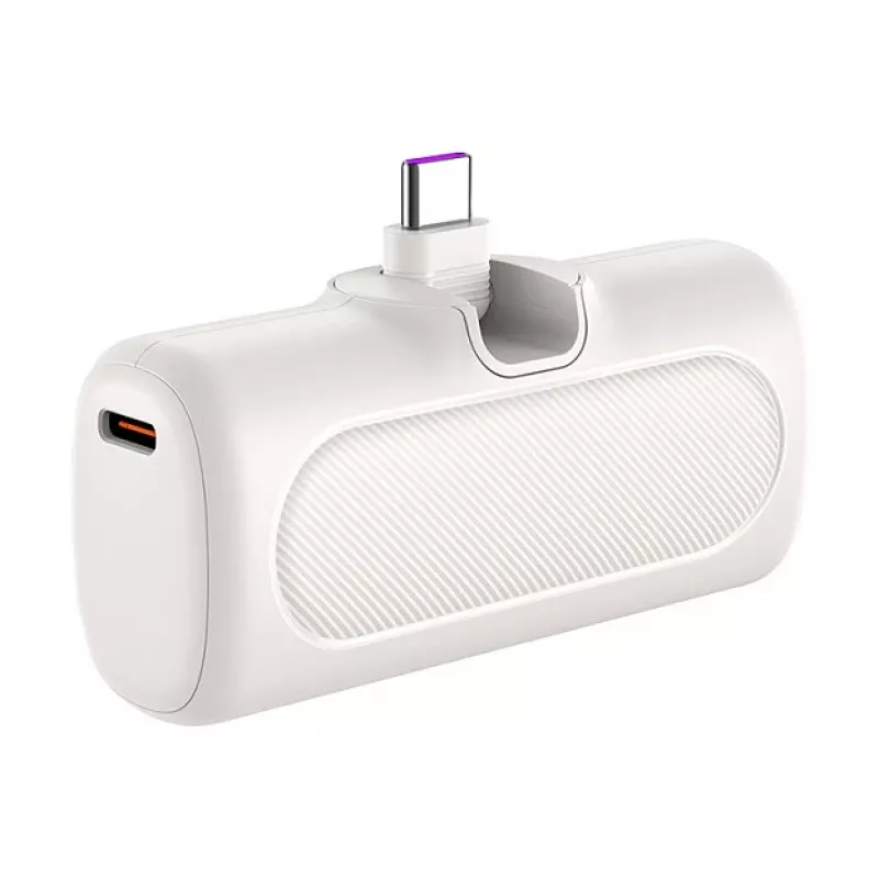 LogiLink PA0349W power bank portatile, 5000 mAh, LiPo, connettore USB-C pieghevole integrato e porta USB-C, bianco