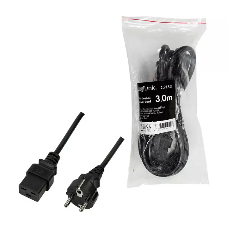 Cavo di alimentazione Logilink, CEE 7/7 a IEC C19, nero, 3 m