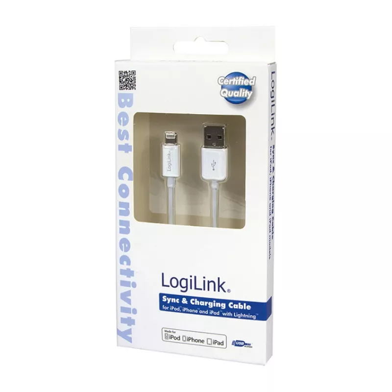 Logilink UA0199 cavo Lightning, certificato MFI, USB-A a Lightning 8-Pin, bianco, 1m (ricarica rapida e sincronizzazione)