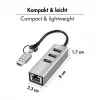Logilink UA0440 Hub USB 3.2 Gen 1 a 3 porte con adattatore Gigabit Ethernet, connettore USB-C e USB-A, alluminio