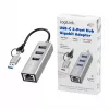 Logilink UA0440 Hub USB 3.2 Gen 1 a 3 porte con adattatore Gigabit Ethernet, connettore USB-C e USB-A, alluminio