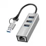 Logilink UA0440 Hub USB 3.2 Gen 1 a 3 porte con adattatore Gigabit Ethernet, connettore USB-C e USB-A, alluminio