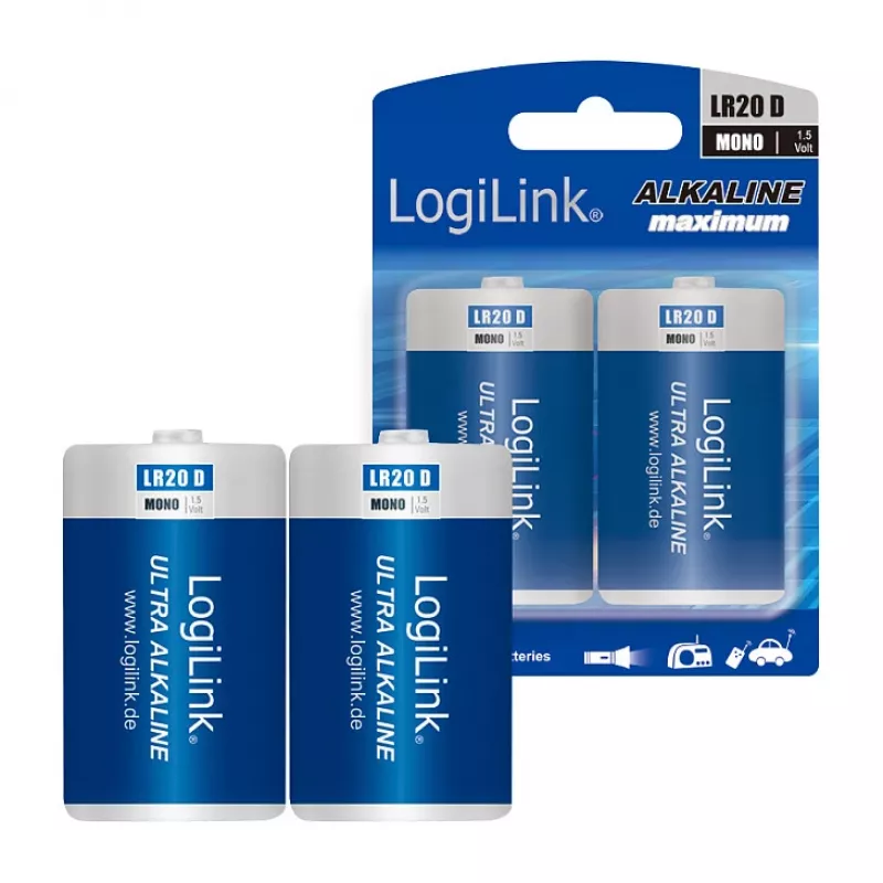LogiLink Ultra Power batteria alcalina D LR20 confezione da 2 blister