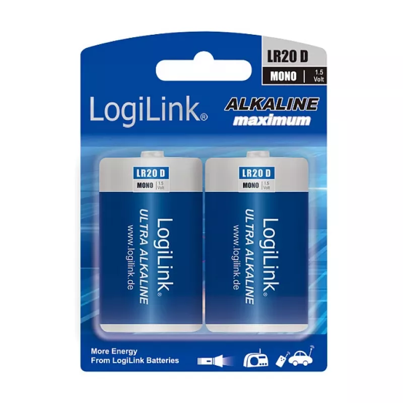 LogiLink Ultra Power batteria alcalina D LR20 confezione da 2 blister