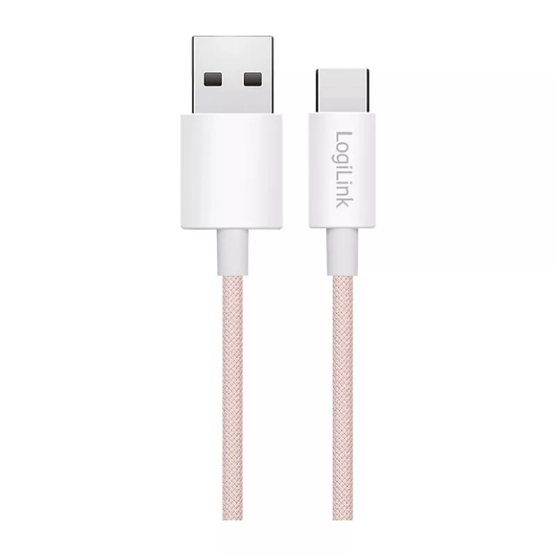 LogiLink cavo USB 2.0 Type-C, A/M a C/M, 480 Mbps, 60W, nylon, rosa, 0,5 m