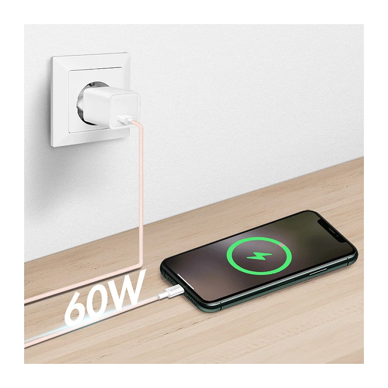 Cavo LogiLink CU0324 USB 2.0 Type-C, A/M su C/M, 480 Mbps, 60W, nylon, rosa, 1 m