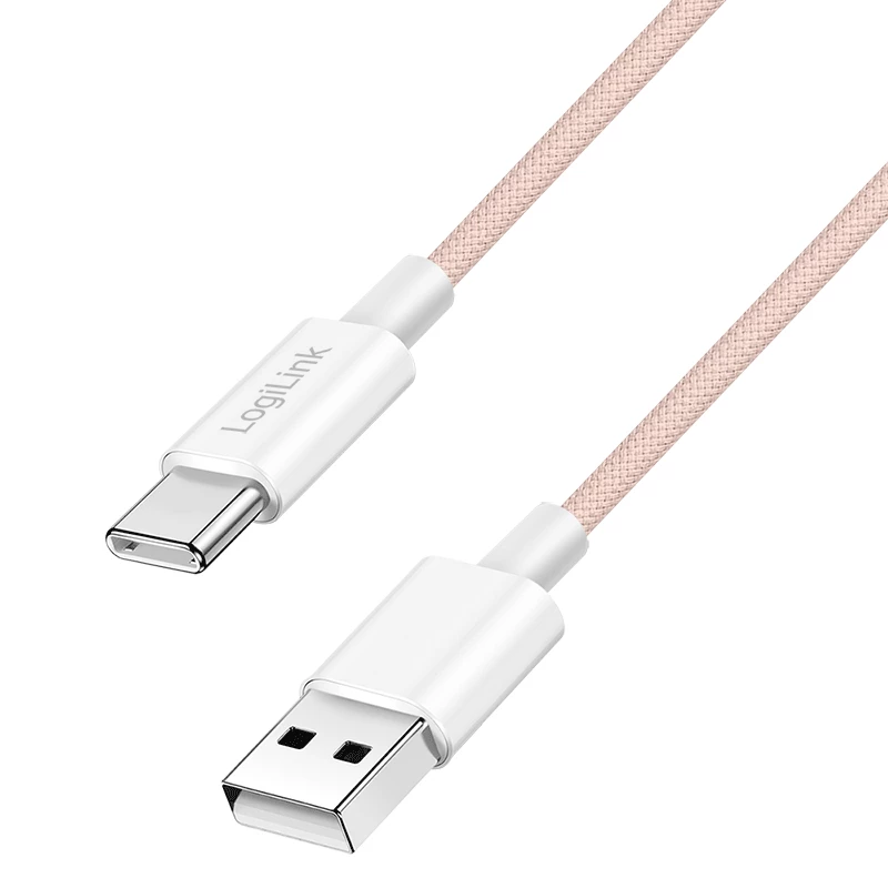 Cavo LogiLink CU0324 USB 2.0 Type-C, A/M su C/M, 480 Mbps, 60W, nylon, rosa, 1 m