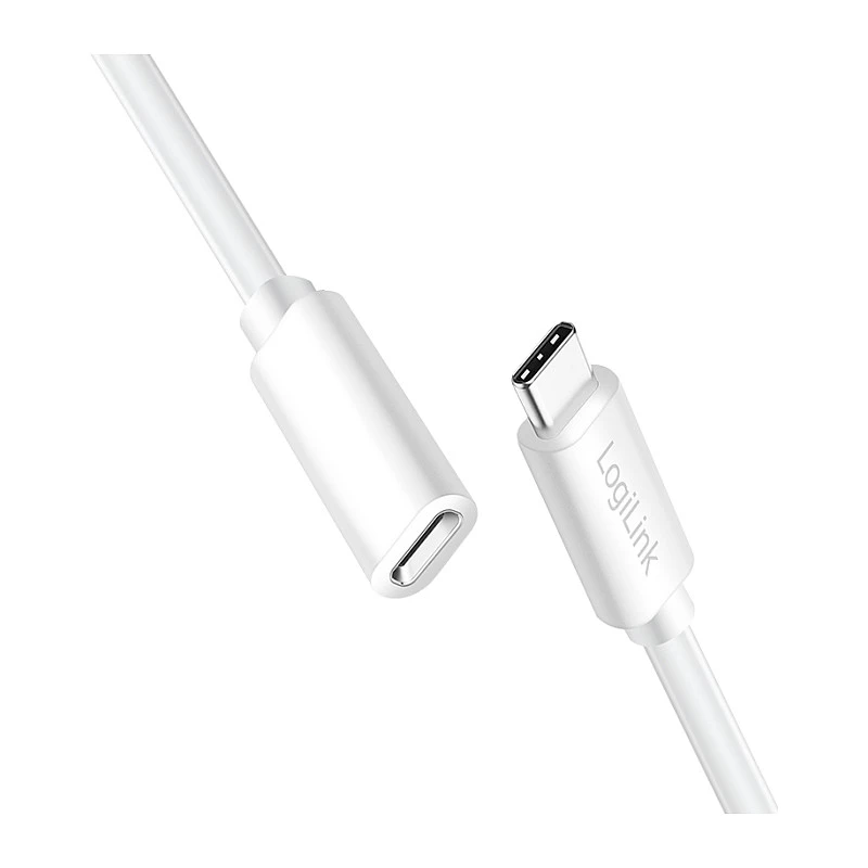 LOGILINK cavo prolunga USB 2.0 Type-C – connettore maschio USB-C su femmina, 480 Mbit/s, 100W Power Delivery, bianco, 1m