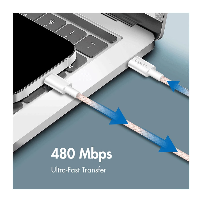 Cavo LogiLink USB 2.0 Type-C a Type-C, 1 m, 60W Power Delivery, nylon intrecciato, rosa