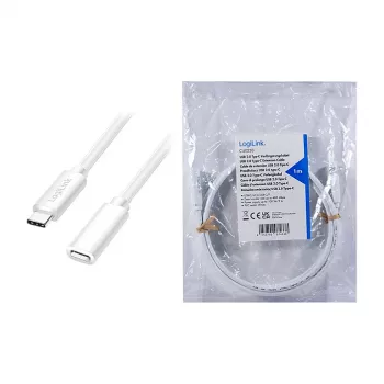 Logilink Cavo di prolunga USB 2.0 USB-C (connettore maschio su connettore femmina) – 100W PD, 480 Mbps, bianco, 2 m