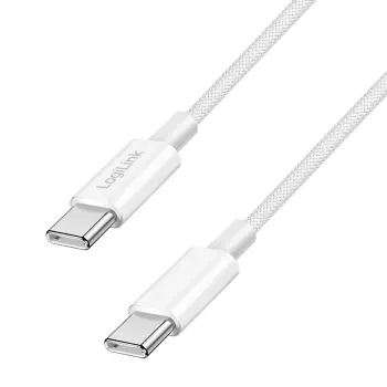 LogiLink CU0340 cavo USB 2.0 da USB-C a USB-C, nylon, 60W, Bianco, 0,5 m