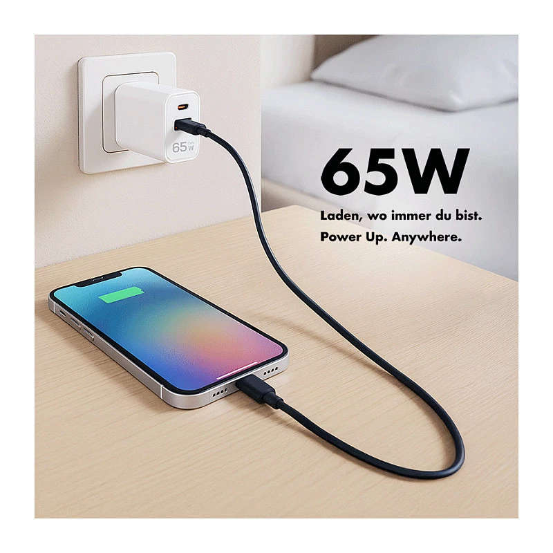 Logilink Caricabatterie USB-A/C 65 W GaN, 1x USB-A (QC), 1x USB-C (PD), bianco