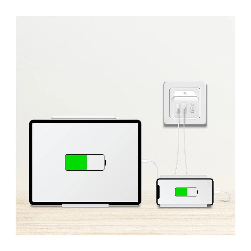 Logilink Caricabatterie USB-A/C 65 W GaN, 1x USB-A (QC), 1x USB-C (PD), bianco