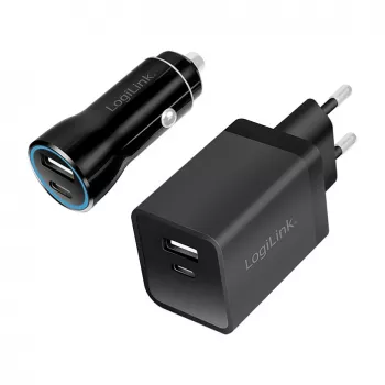 Logilink Kit di ricarica USB-A/C, 15 W, 1x USB-A, 1x USB-C, nero